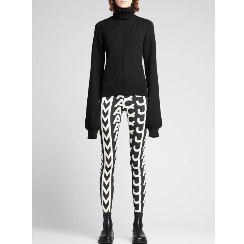 Marc Jacobs Runway Logo Print Tights Leggings Black White High Waisted OS NWT
